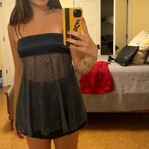 SOLD Victoria’s Secret dark blue/green lace babydoll chemise lingerie top size S